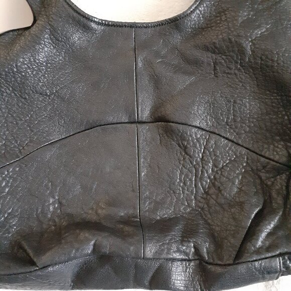 Halston Heritage Women's Black Pebbled Leather Metal Hinge Monogram Hobo Purse - Picture 3 of 15